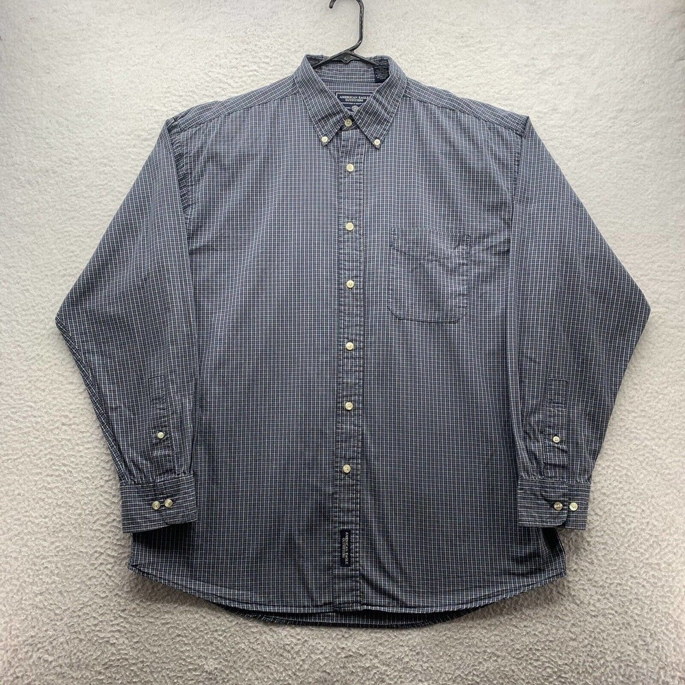 VTG American Eagle Button Up Shirt Mens Large L Check Plaid Casual Academia Dad